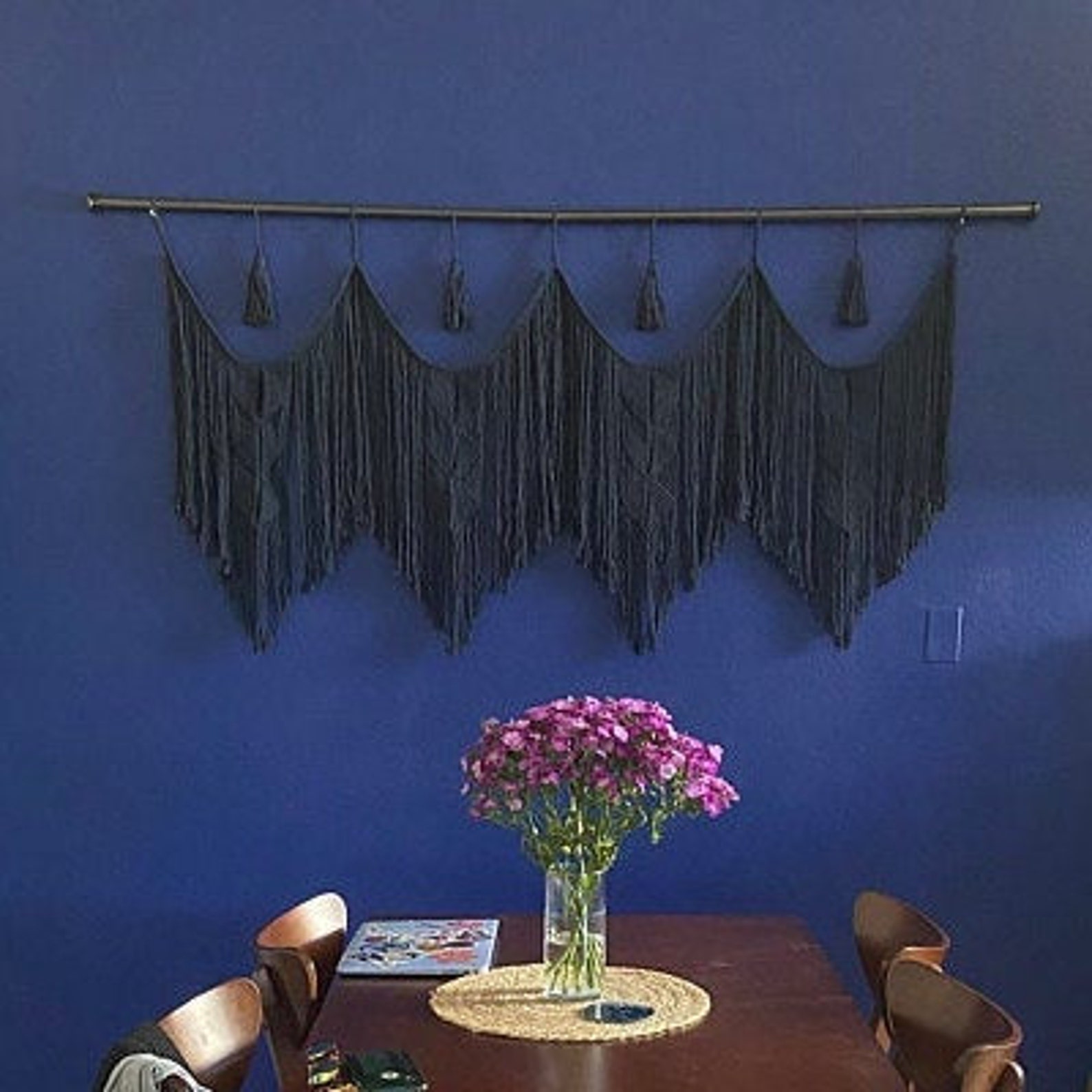 Navy blue Macrame wall hanging macrame headboard Home Decor | Etsy