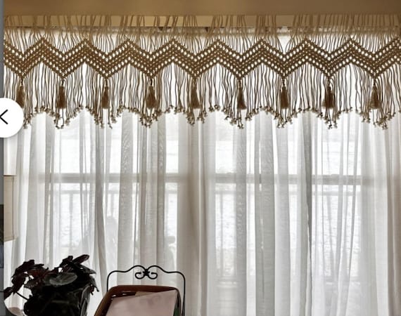 macrame window valance - Boho living room curtains, kitchen decor