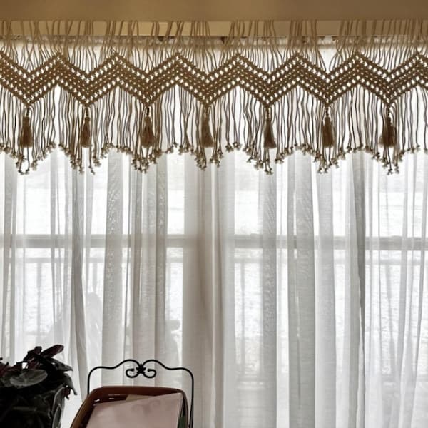 Cenefa de macramé para ventana - Cortinas bohemias para sala de estar, decoración de cocina