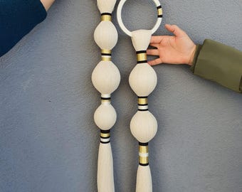 Juego de 2 adornos de macramé mexicano para colgar en la pared con anillas: Decoración de arte textil