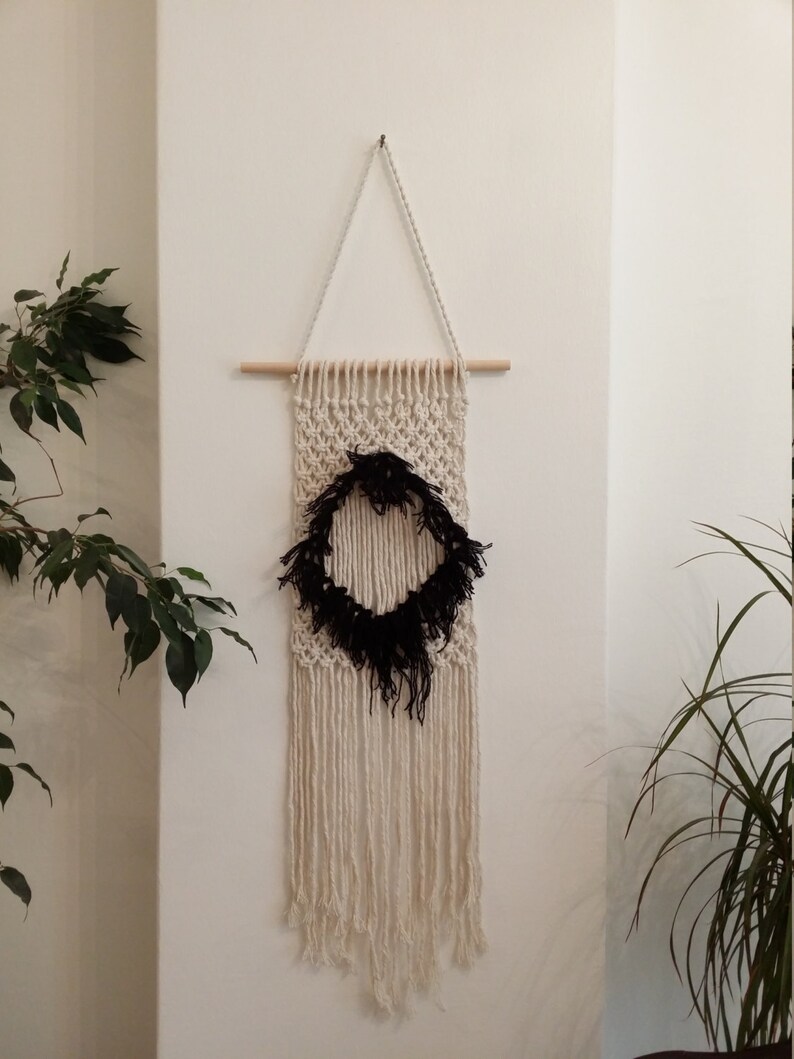 Black White Decor Macrame Macrame Wall Hanging Woven Wall - Etsy