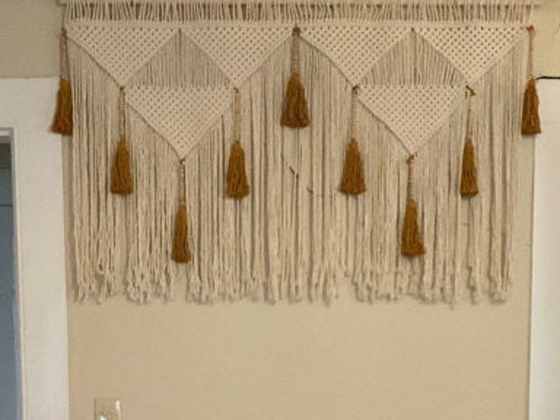 macrame headboard with mustard tassels, large wall art decor image 6