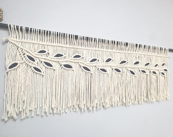 Macrame Valance Navy Blue Leaf Window Treatment