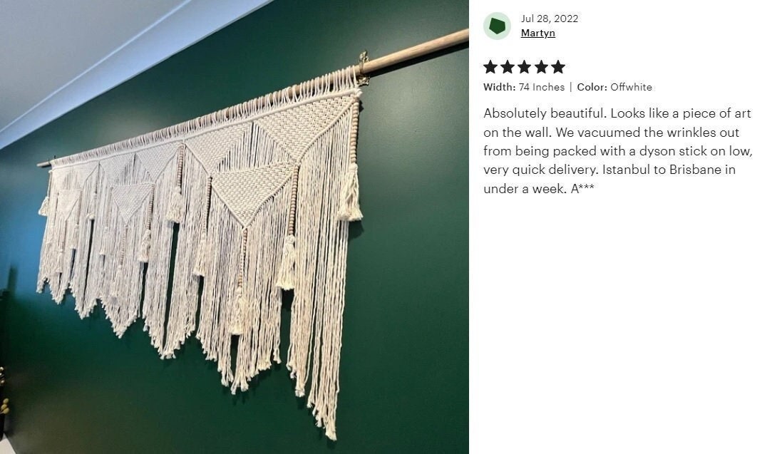 Macrame Wall Hanging King Headboard: Boho Living Room Decor