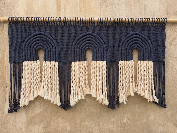 XL Fiber wall art, arch retro textile decor, macrame boho hanging living room decoration