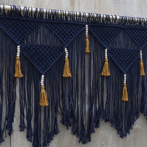 navy macrame wall hanging, blue home decor
