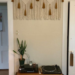 macrame headboard with mustard tassels, large wall art decor image 8