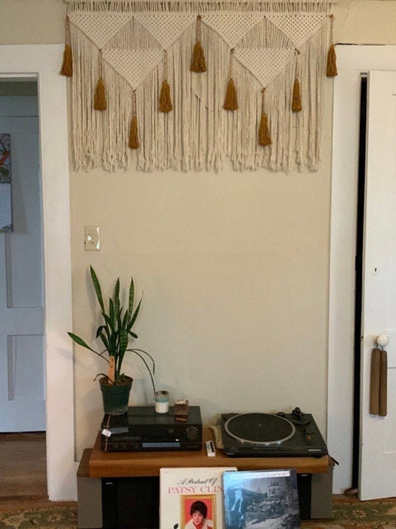 macrame headboard with mustard tassels, large wall art decor image 8