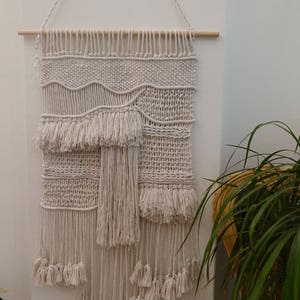 large woven macrame wall hanging, tassel tapestry, textile art, boho home decor image 7