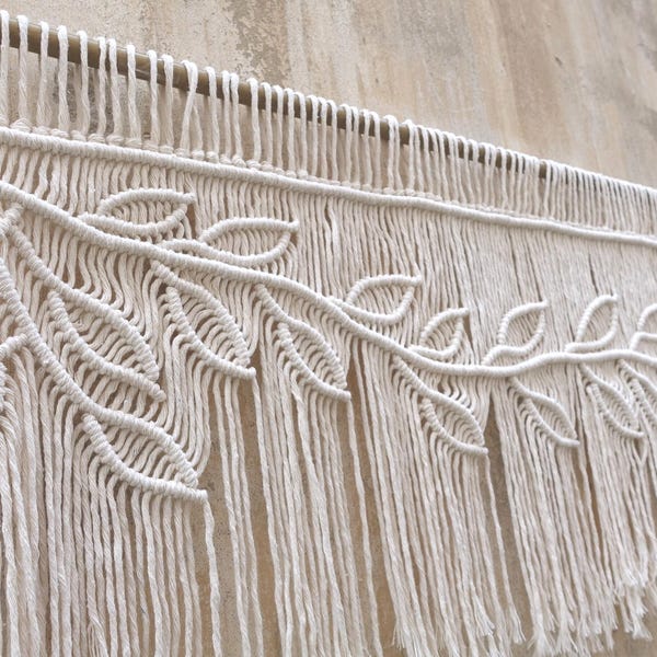 Macrame leaf valance, boho kitchen curtain window treatments, custom colors and sizes
