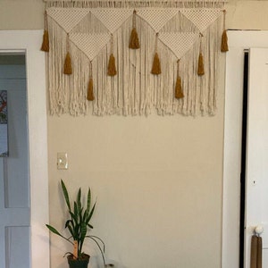 macrame headboard with mustard tassels, large wall art decor image 10