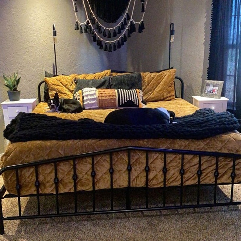 Black Macrame Wall Hanging King Headboard Bedroom Wall Etsy