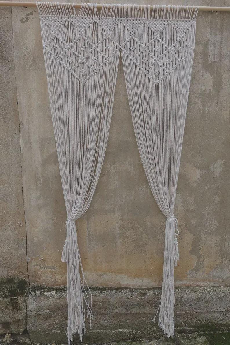 Cortina de cuentas, cortinas de macramé para puerta, decoración bohemia para el hogar. imagen 3