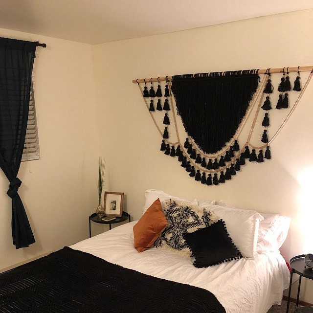 Black macrame wall hanging King headboard bedroom wall Etsy