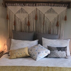 macrame headboard with mustard tassels, large wall art decor image 5