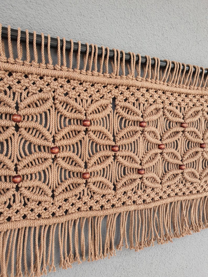 Brown Macrame Beaded Valance, Neutral Macrame Curtain - Etsy