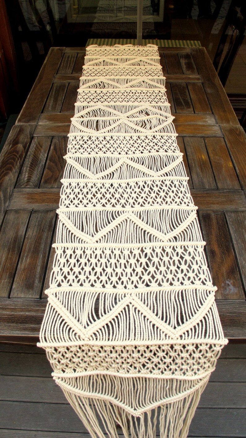 Macrame Table Runner, Kitchen Decor, Handmade Wedding Runner, Rustic Home Decor, Brides Table Decoration image 1