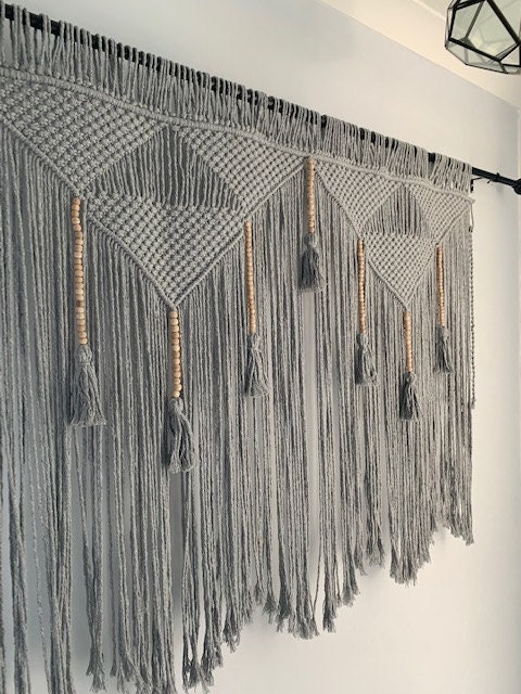 Large Black and Grey Macrame Wall Hanging — Timms Made
