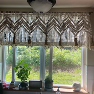 Macrame Window Valance: Boho Cafe Curtain, Short Window Hanging