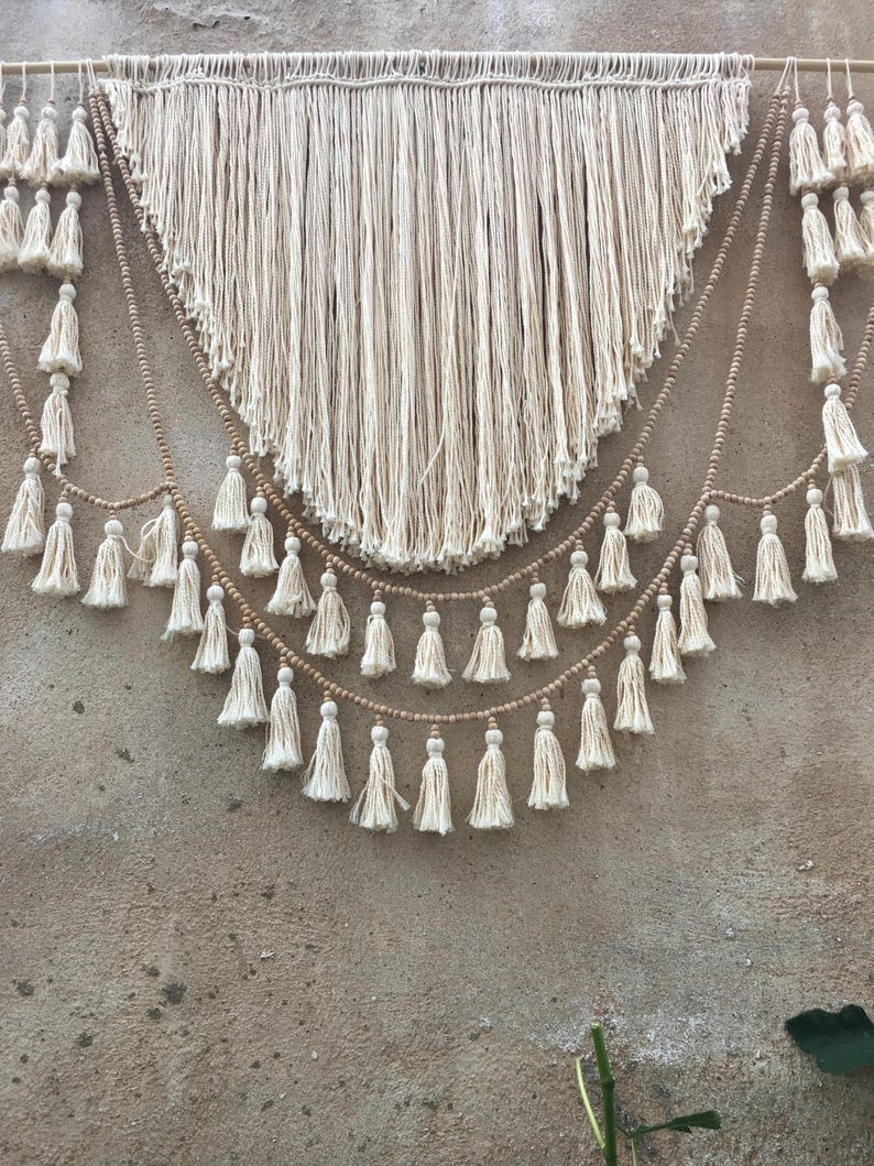 Boho Wall Hanging Wood Bead Garland Boho Macrame Wall Art Etsy
