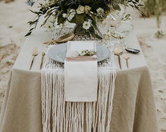 Macrame Table Runner, Bridal Table Decor, Offwhite Boho wedding decoration