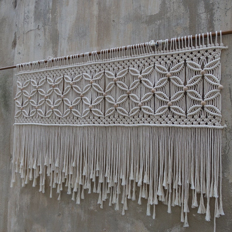 Macrame wall hanging, Bedroom decor, Over bed art, beaded macrame headboard image 7