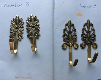 brass wall hooks, metal brackets, hanger vintage hooks Set of 2