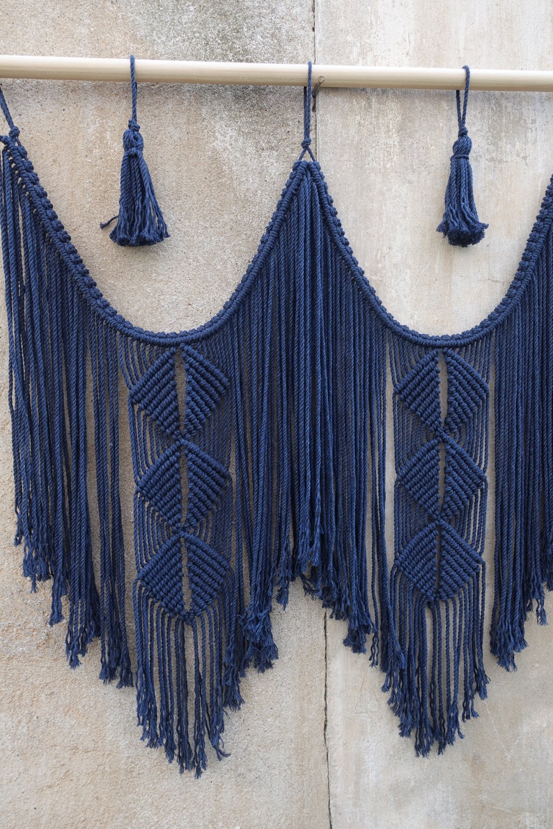 Navy blue Macrame wall hanging macrame headboard Home Decor Etsy