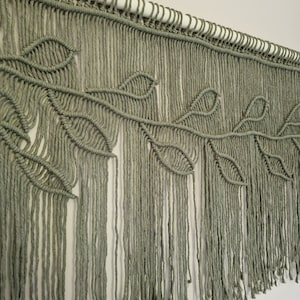 Green Macrame wall hanging, SAGE boho valance, curtain