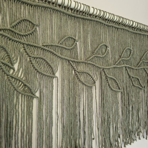 Green Macrame wall hanging, SAGE boho valance, curtain