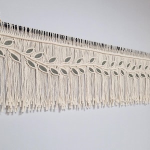 curtains leaves filled green macrame valance, neutral home decor window treatment