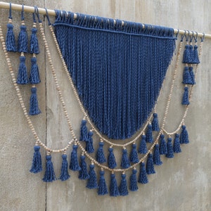 Blue tassels garland wall hanging, nursery wall decor with beads