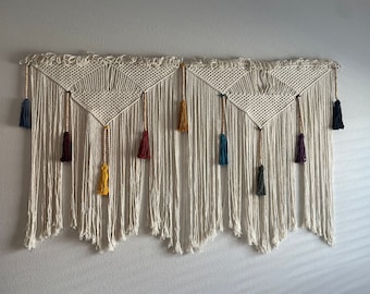 Macrame Multi colored hanging art,  tassels nursery wall decor, boho kids room decoration