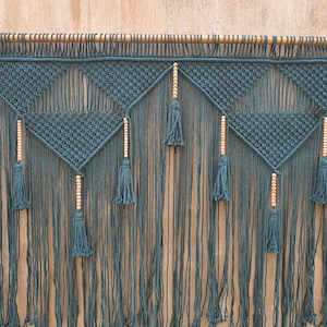 Green macrame wall art tassels hanging, King headboard, boho home decor