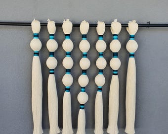 macrame wall hanging, textured wall decor, wrapped rope textile art