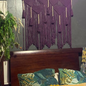 Queen headboard, Purple macrame wall hanging, boho home decor, bedroom wall art