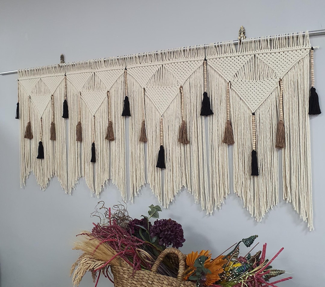 Customizable Boho Macrame Wall Hanging: Earthy Tones, Wood Beads - Etsy
