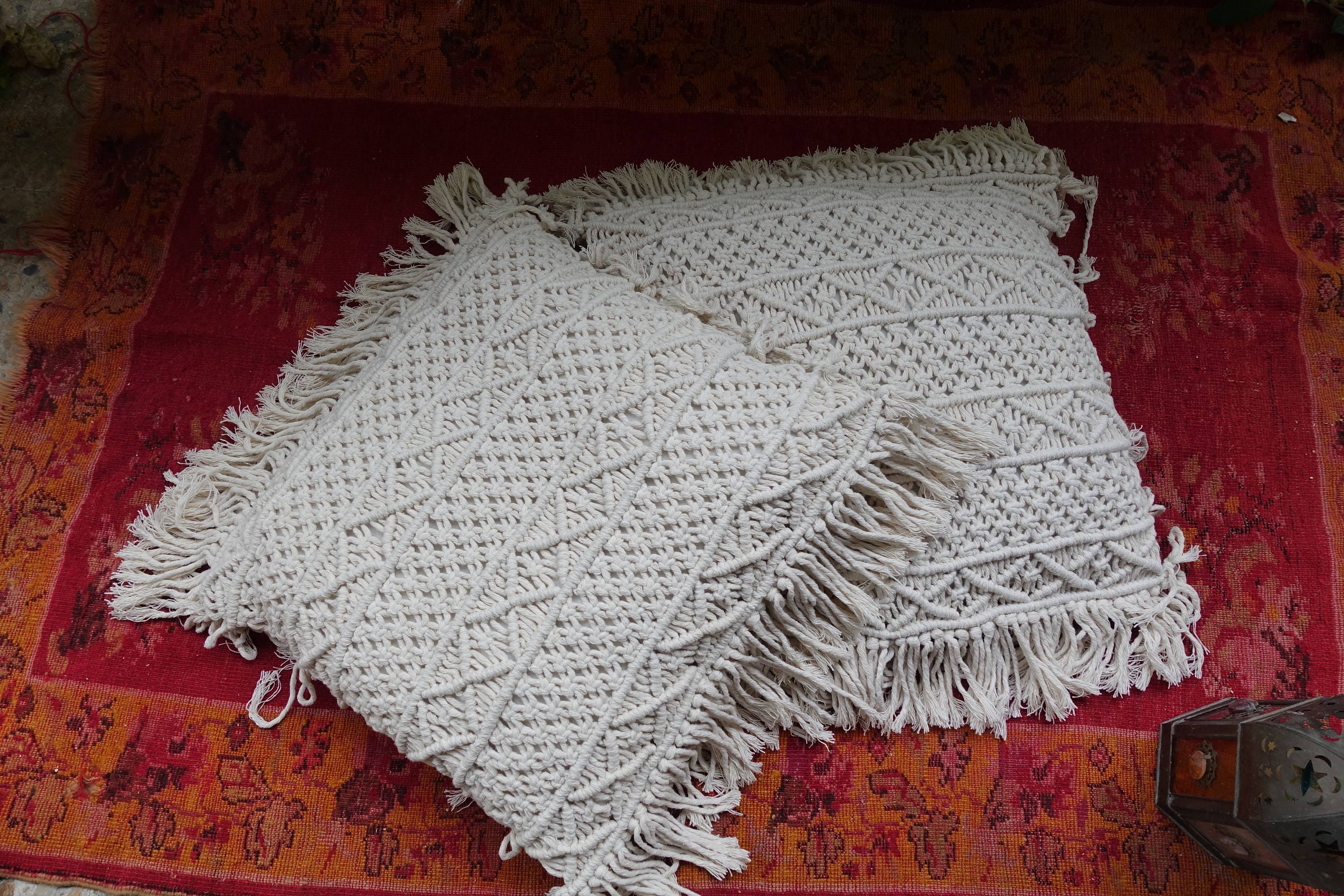 Housse d'oreiller en Macramé 20x20, Coussin d'oreiller, Cadeau de Pendaison Crémaillère Style Boho, 