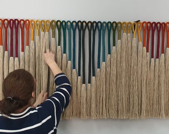 Large Macrame Wall Hanging: Multi Color Fiber Art, Minimalist Decor (50x30 inches)