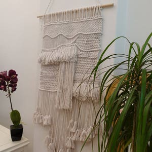 large woven macrame wall hanging, tassel tapestry, textile art, boho home decor image 8