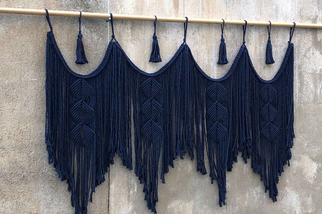 Navy Macrame Wall Hanging Large Wall Decor Over Bed Art - Etsy