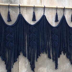 Navy Macrame wall hanging large wall decor over bed art