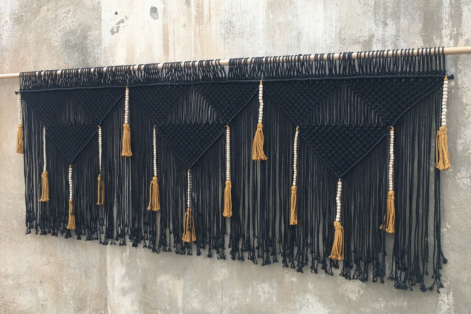 König schwarzes Makramee Kopfteil senf quasten Wandbehang | Etsy