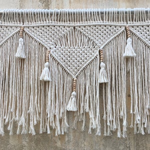macrame window valance triangle, short cafe curtain, wide tapestry hanging