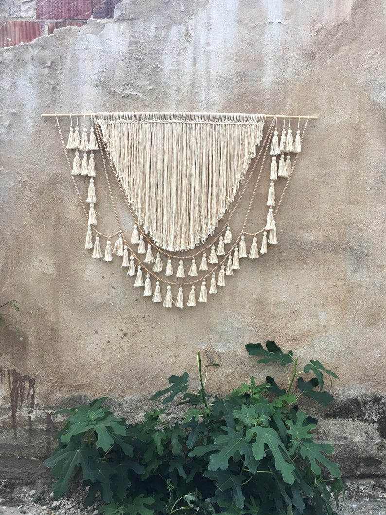 Boho Wall Hanging Wood Bead Garland Boho Macrame Wall Art Etsy