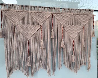 Arazzo Da Parete In Macramè A Forma Di Foglia Con Nappe - Stile Bohémien - Cotone Intrecciato A Mano - Beige - 3