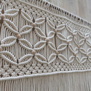 Gray Over bed art, macrame wall hanging, headboard