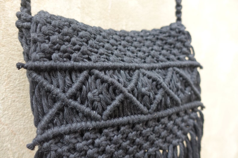 Indian Bag Gypsy Bag boho black cotton handbag Bohemian Bag macrame shoulder bag Boho handbag Macrame handbag Macrame cotton handbag