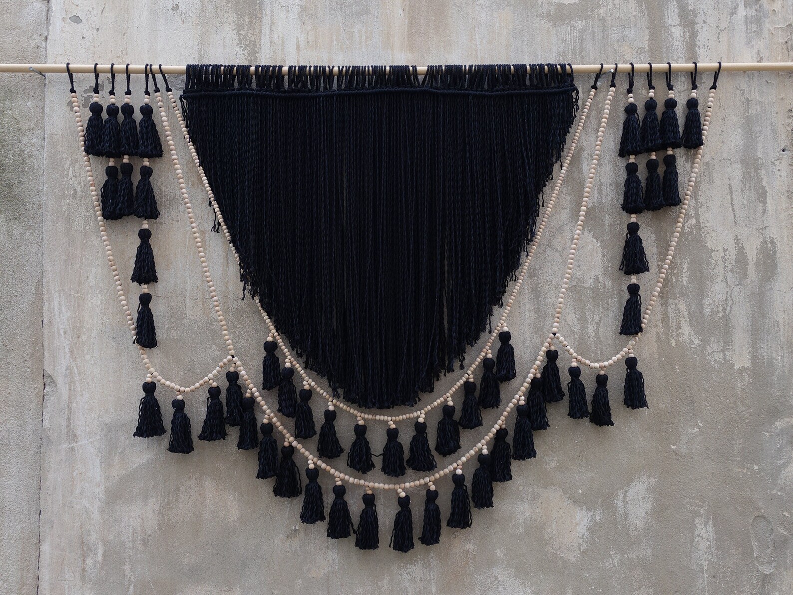 Black Wall Hanging Gothic Home Decor Boho Tassels Garland Etsy