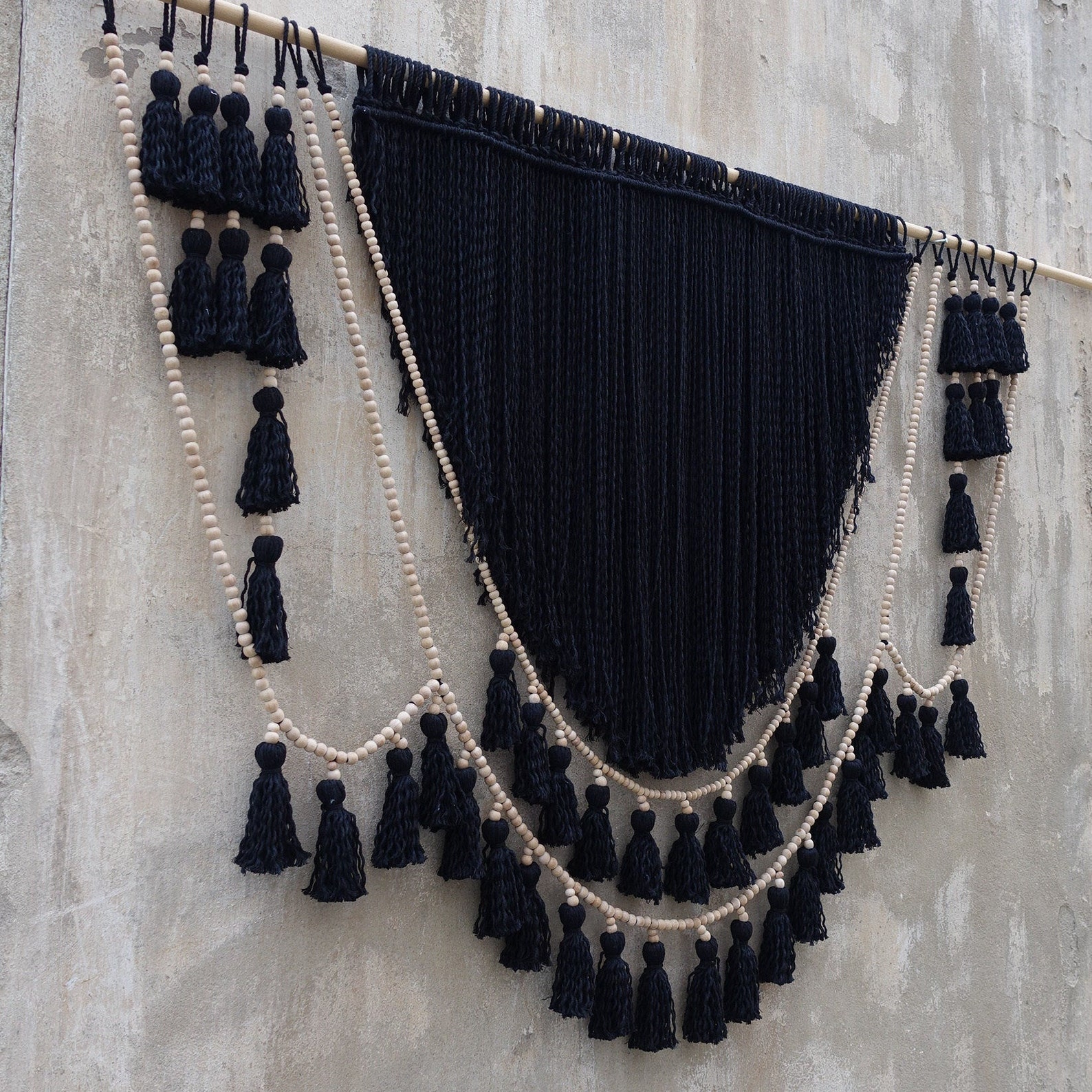 Black Wall Hanging Gothic Home Decor Boho Tassels Garland Etsy